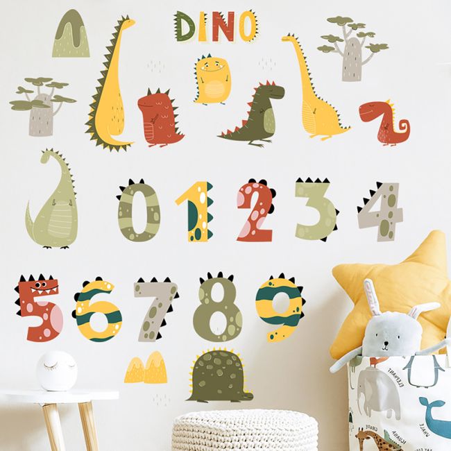 Sticker Decorativ Pentru Copii, Autoadeziv, Numerele lui Dino, 63x63 cm EKDWS63049