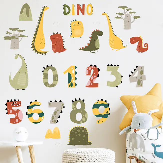 Sticker Decorativ Pentru Copii, Autoadeziv, Numerele lui Dino, 63x63 cm EKDWS63049