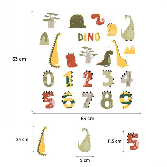 Sticker Decorativ Pentru Copii, Autoadeziv, Numerele lui Dino, 63x63 cm EKDWS63049