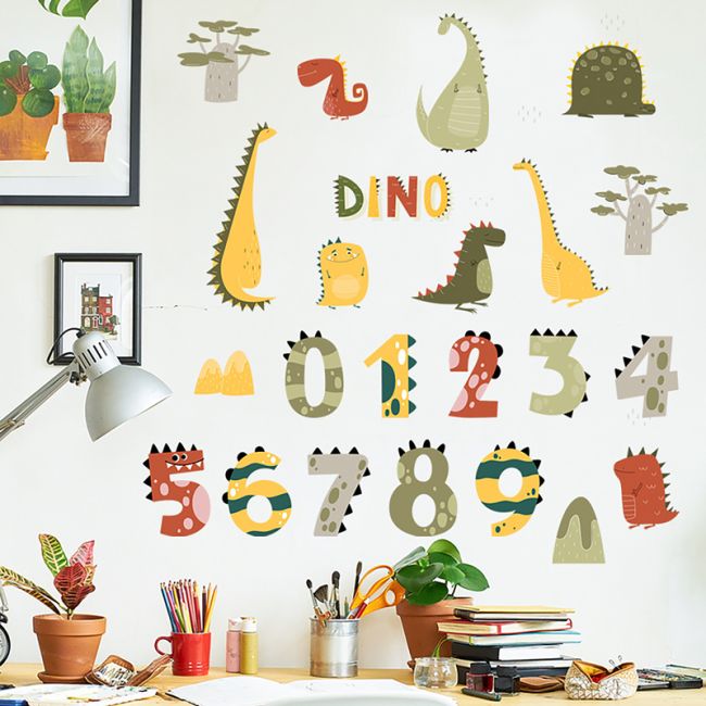 Sticker Decorativ Pentru Copii, Autoadeziv, Numerele lui Dino, 63x63 cm EKDWS63049
