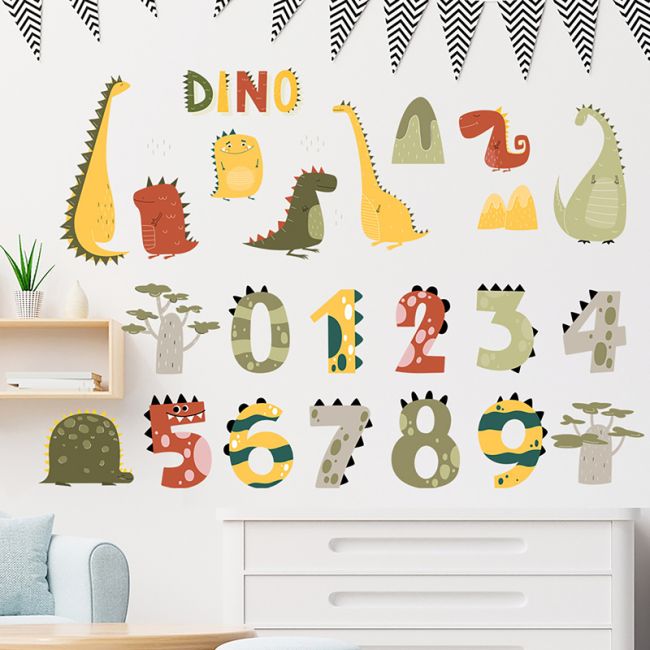 Sticker Decorativ Pentru Copii, Autoadeziv, Numerele lui Dino, 63x63 cm EKDWS63049