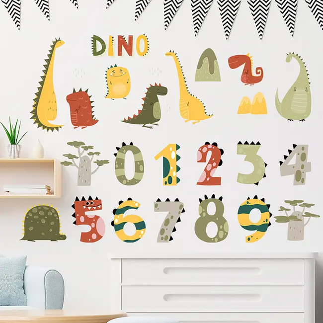 Sticker Decorativ Pentru Copii, Autoadeziv, Numerele lui Dino, 63x63 cm EKDWS63049