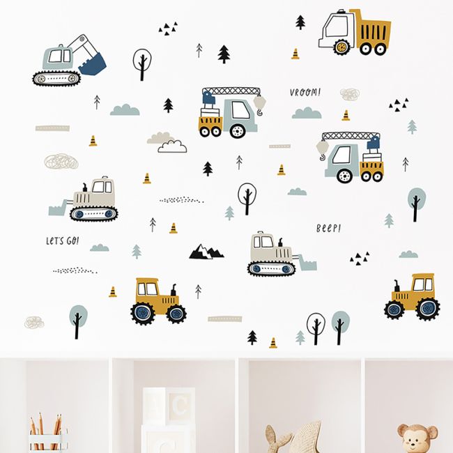 Sticker Decorativ Pentru Copii, Autoadeziv, Tractoare, Excavatoare, 50x90 cm EKDWS63044