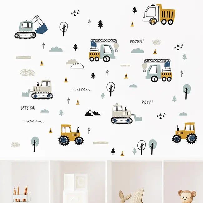 Sticker Decorativ Pentru Copii, Autoadeziv, Tractoare, Excavatoare, 50x90 cm EKDWS63044