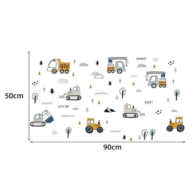Sticker Decorativ Pentru Copii, Autoadeziv, Tractoare, Excavatoare, 50x90 cm EKDWS63044