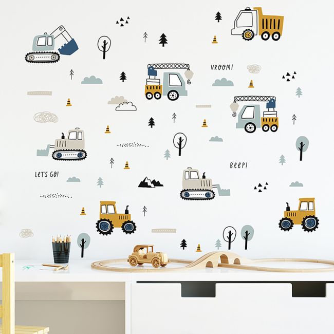 Sticker Decorativ Pentru Copii, Autoadeziv, Tractoare, Excavatoare, 50x90 cm EKDWS63044
