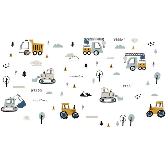 Sticker Decorativ Pentru Copii, Autoadeziv, Tractoare, Excavatoare, 50x90 cm EKDWS63044