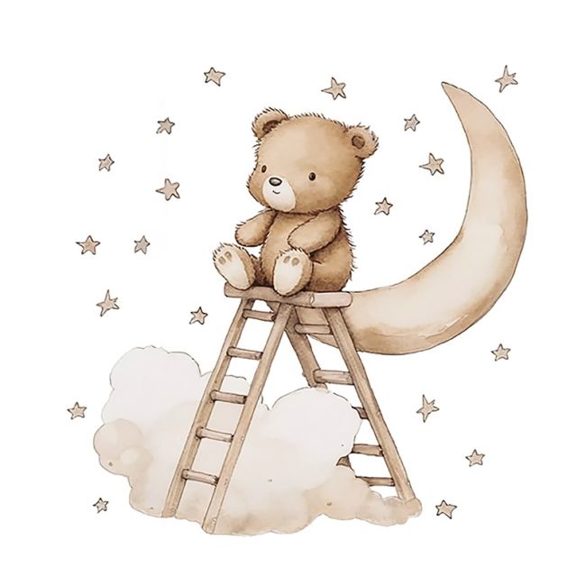 Sticker Decorativ Pentru Copii, Autoadeziv, Ursuletul Teddy pe scara, 62x60 cm EKDWS63047