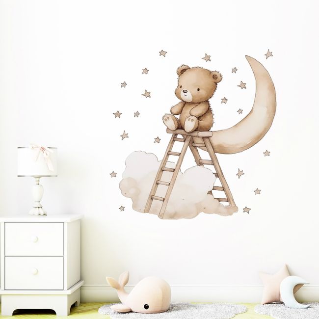 Sticker Decorativ Pentru Copii, Autoadeziv, Ursuletul Teddy pe scara, 62x60 cm EKDWS63047
