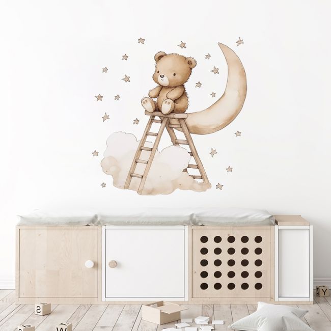 Sticker Decorativ Pentru Copii, Autoadeziv, Ursuletul Teddy pe scara, 62x60 cm EKDWS63047