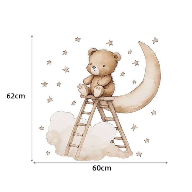 Sticker Decorativ Pentru Copii, Autoadeziv, Ursuletul Teddy pe scara, 62x60 cm EKDWS63047