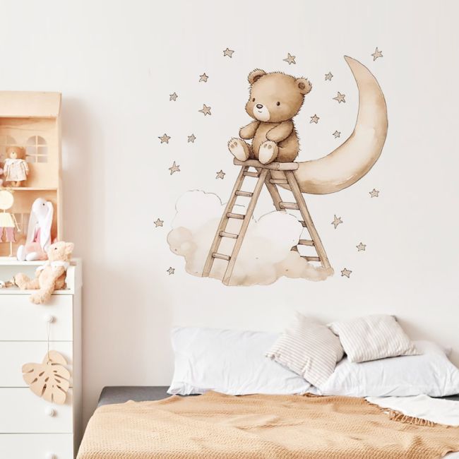 Sticker Decorativ Pentru Copii, Autoadeziv, Ursuletul Teddy pe scara, 62x60 cm EKDWS63047