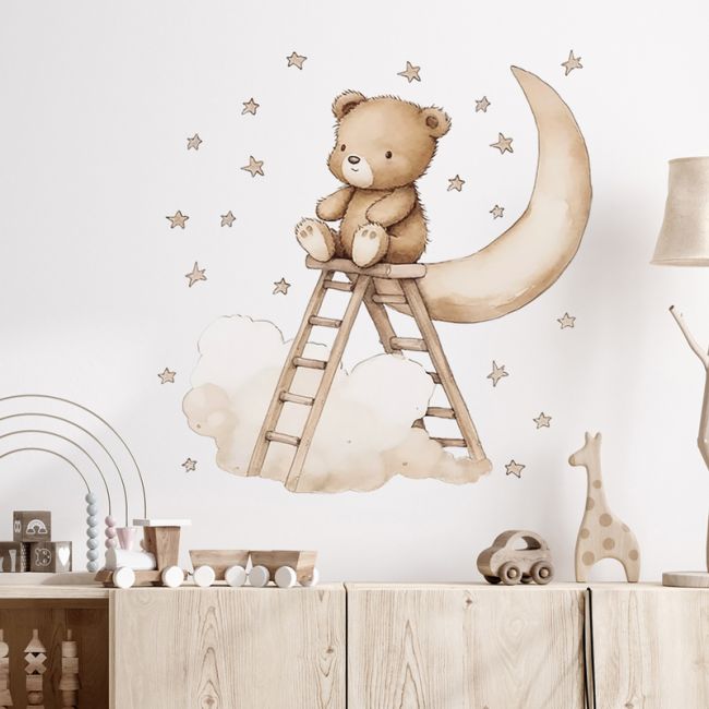 Sticker Decorativ Pentru Copii, Autoadeziv, Ursuletul Teddy pe scara, 62x60 cm EKDWS63047