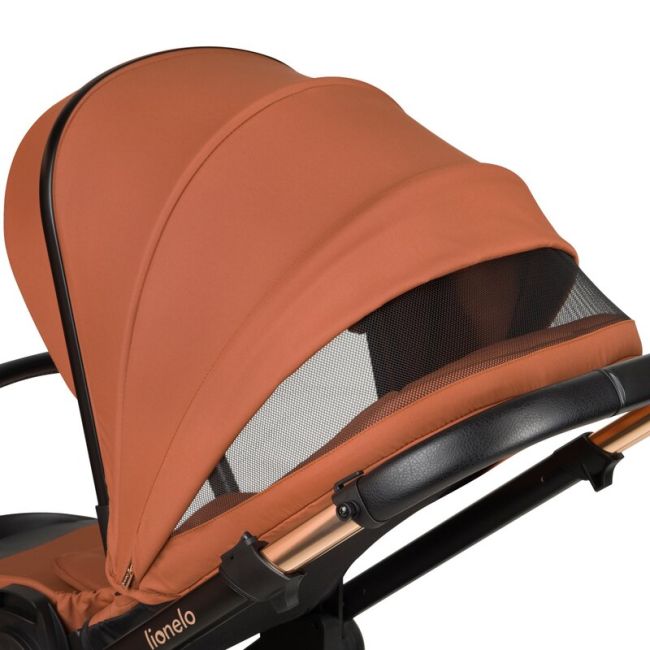Carucior 2 in 1, Lionelo, Layla, Pana la 22 kg, Cadru aluminiu, Cu landou intarit si salteluta din spuma AirDots, Reversibil, Cu ventilatie 3D, Cu accesorii, EN1888-1, EN1888-2, EN1466, Maro BYNLO-LAYLA_2IN1_BROWN_RUST