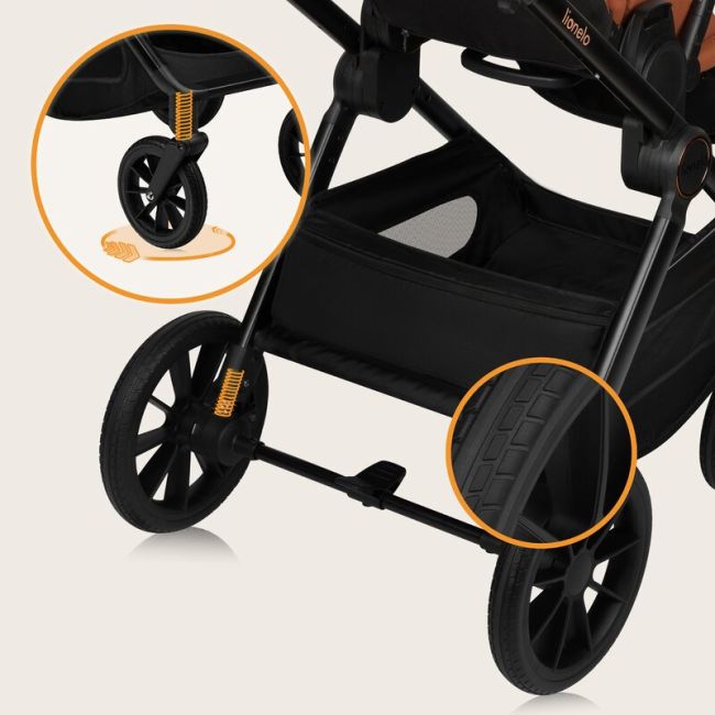 Carucior 2 in 1, Lionelo, Layla, Pana la 22 kg, Cadru aluminiu, Cu landou intarit si salteluta din spuma AirDots, Reversibil, Cu ventilatie 3D, Cu accesorii, EN1888-1, EN1888-2, EN1466, Maro BYNLO-LAYLA_2IN1_BROWN_RUST