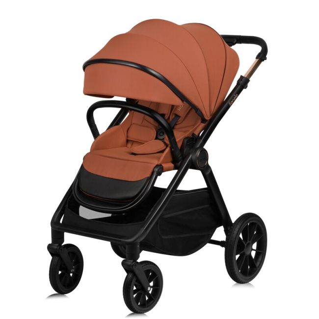 Carucior 2 in 1, Lionelo, Layla, Pana la 22 kg, Cadru aluminiu, Cu landou intarit si salteluta din spuma AirDots, Reversibil, Cu ventilatie 3D, Cu accesorii, EN1888-1, EN1888-2, EN1466, Maro BYNLO-LAYLA_2IN1_BROWN_RUST