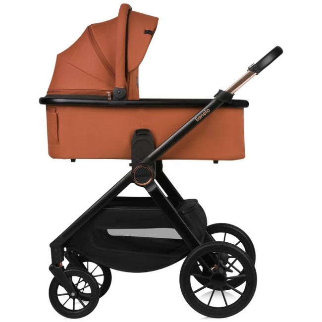 Carucior 2 in 1, Lionelo, Layla, Pana la 22 kg, Cadru aluminiu, Cu landou intarit si salteluta din spuma AirDots, Reversibil, Cu ventilatie 3D, Cu accesorii, EN1888-1, EN1888-2, EN1466, Maro BYNLO-LAYLA_2IN1_BROWN_RUST