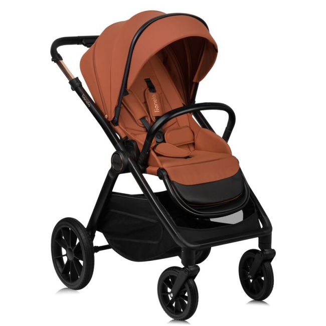 Carucior 2 in 1, Lionelo, Layla, Pana la 22 kg, Cadru aluminiu, Cu landou intarit si salteluta din spuma AirDots, Reversibil, Cu ventilatie 3D, Cu accesorii, EN1888-1, EN1888-2, EN1466, Maro BYNLO-LAYLA_2IN1_BROWN_RUST
