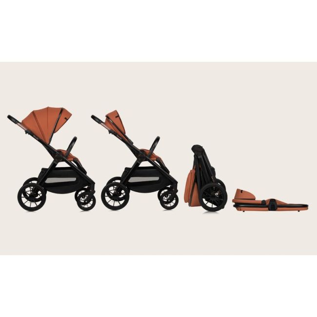 Carucior 2 in 1, Lionelo, Layla, Pana la 22 kg, Cadru aluminiu, Cu landou intarit si salteluta din spuma AirDots, Reversibil, Cu ventilatie 3D, Cu accesorii, EN1888-1, EN1888-2, EN1466, Maro BYNLO-LAYLA_2IN1_BROWN_RUST