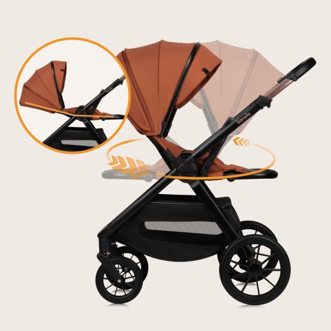 Carucior 2 in 1, Lionelo, Layla, Pana la 22 kg, Cadru aluminiu, Cu landou intarit si salteluta din spuma AirDots, Reversibil, Cu ventilatie 3D, Cu accesorii, EN1888-1, EN1888-2, EN1466, Maro BYNLO-LAYLA_2IN1_BROWN_RUST