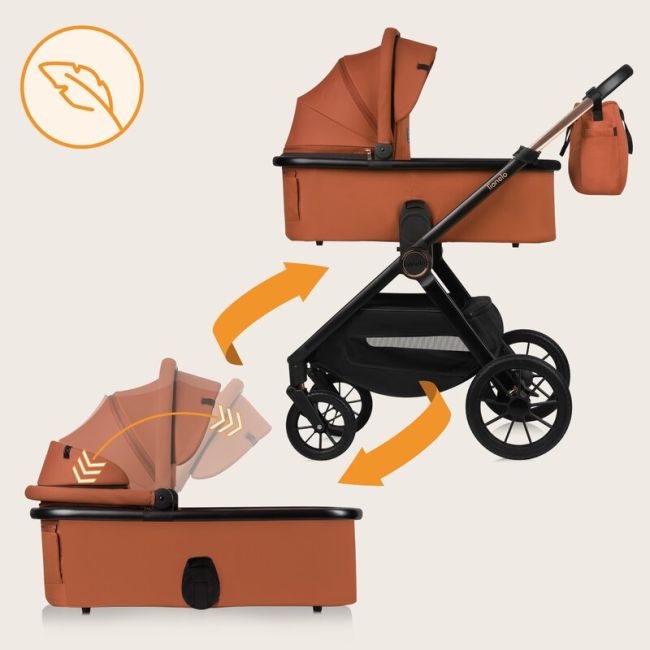 Carucior 2 in 1, Lionelo, Layla, Pana la 22 kg, Cadru aluminiu, Cu landou intarit si salteluta din spuma AirDots, Reversibil, Cu ventilatie 3D, Cu accesorii, EN1888-1, EN1888-2, EN1466, Maro BYNLO-LAYLA_2IN1_BROWN_RUST