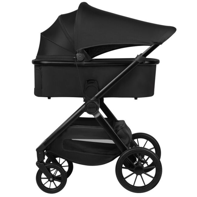 Carucior 2 in 1, Lionelo, Layla, Pana la 22 kg, Cadru aluminiu, Cu landou intarit si salteluta din spuma AirDots, Reversibil, Cu ventilatie 3D, Cu accesorii, EN1888-1, EN1888-2, EN1466, Negru BYNLO-LAYLA_2IN1_BLACK_ONYX