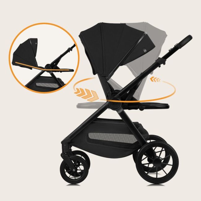 Carucior 2 in 1, Lionelo, Layla, Pana la 22 kg, Cadru aluminiu, Cu landou intarit si salteluta din spuma AirDots, Reversibil, Cu ventilatie 3D, Cu accesorii, EN1888-1, EN1888-2, EN1466, Negru BYNLO-LAYLA_2IN1_BLACK_ONYX