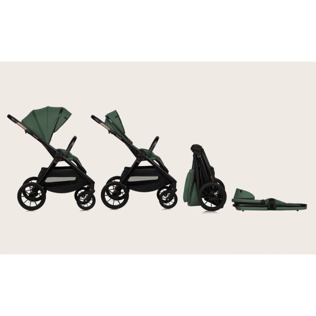 Carucior 2 in 1, Lionelo, Layla, Pana la 22 kg, Cadru aluminiu, Cu landou intarit si salteluta din spuma AirDots, Reversibil, Cu ventilatie 3D, Cu accesorii, EN1888-1, EN1888-2, EN1466, Verde BYNLO-LAYLA_2IN1_GREEN_FOREST