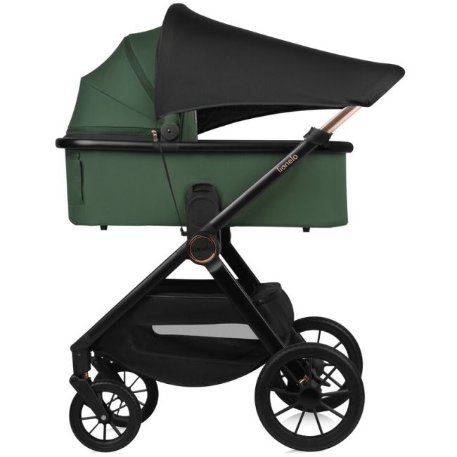 Carucior 2 in 1, Lionelo, Layla, Pana la 22 kg, Cadru aluminiu, Cu landou intarit si salteluta din spuma AirDots, Reversibil, Cu ventilatie 3D, Cu accesorii, EN1888-1, EN1888-2, EN1466, Verde BYNLO-LAYLA_2IN1_GREEN_FOREST