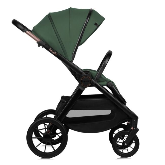 Carucior 2 in 1, Lionelo, Layla, Pana la 22 kg, Cadru aluminiu, Cu landou intarit si salteluta din spuma AirDots, Reversibil, Cu ventilatie 3D, Cu accesorii, EN1888-1, EN1888-2, EN1466, Verde BYNLO-LAYLA_2IN1_GREEN_FOREST