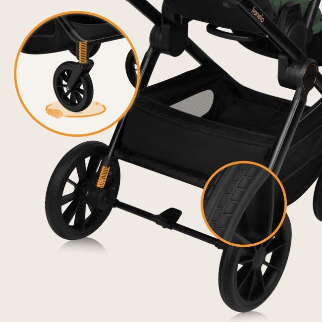Carucior 2 in 1, Lionelo, Layla, Pana la 22 kg, Cadru aluminiu, Cu landou intarit si salteluta din spuma AirDots, Reversibil, Cu ventilatie 3D, Cu accesorii, EN1888-1, EN1888-2, EN1466, Verde BYNLO-LAYLA_2IN1_GREEN_FOREST