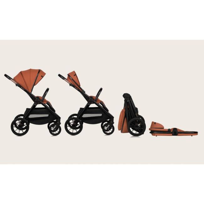 Carucior 3 in 1, Lionelo, Layla, Pana la 22 kg, Cadru aluminiu, Cu landou intarit si salteluta din spuma AirDots, Scoica auto, Reversibil, Cu ventilatie 3D, Cu accesorii, EN1888-1, EN1888-2, EN1466, Maro BYNLO-LAYLA_3IN1_BROWN_RUST