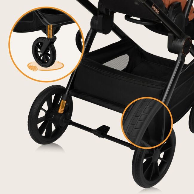 Carucior 3 in 1, Lionelo, Layla, Pana la 22 kg, Cadru aluminiu, Cu landou intarit si salteluta din spuma AirDots, Scoica auto, Reversibil, Cu ventilatie 3D, Cu accesorii, EN1888-1, EN1888-2, EN1466, Maro BYNLO-LAYLA_3IN1_BROWN_RUST
