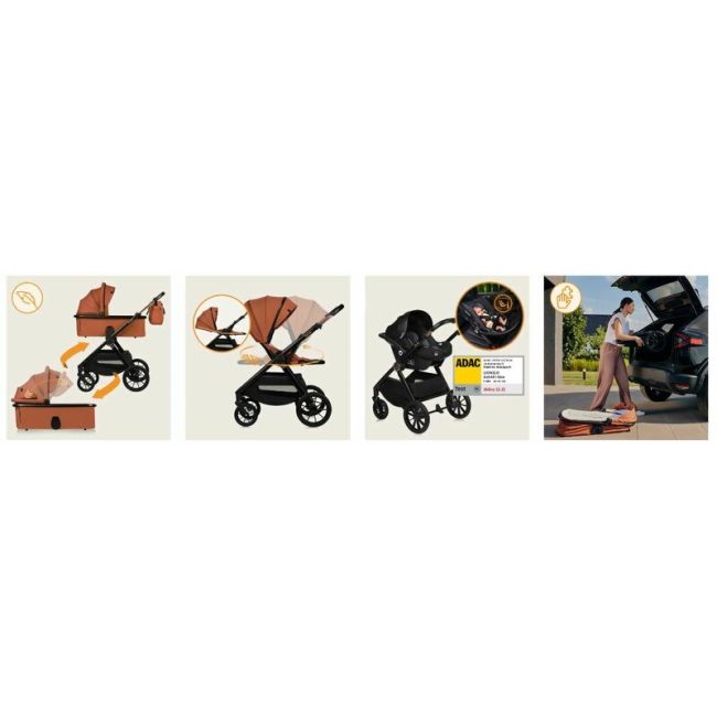 Carucior 3 in 1, Lionelo, Layla, Pana la 22 kg, Cadru aluminiu, Cu landou intarit si salteluta din spuma AirDots, Scoica auto, Reversibil, Cu ventilatie 3D, Cu accesorii, EN1888-1, EN1888-2, EN1466, Maro BYNLO-LAYLA_3IN1_BROWN_RUST