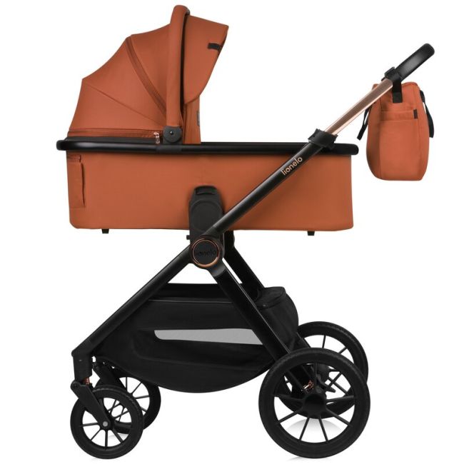 Carucior 3 in 1, Lionelo, Layla, Pana la 22 kg, Cadru aluminiu, Cu landou intarit si salteluta din spuma AirDots, Scoica auto, Reversibil, Cu ventilatie 3D, Cu accesorii, EN1888-1, EN1888-2, EN1466, Maro BYNLO-LAYLA_3IN1_BROWN_RUST