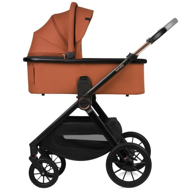 Carucior 3 in 1, Lionelo, Layla, Pana la 22 kg, Cadru aluminiu, Cu landou intarit si salteluta din spuma AirDots, Scoica auto, Reversibil, Cu ventilatie 3D, Cu accesorii, EN1888-1, EN1888-2, EN1466, Maro BYNLO-LAYLA_3IN1_BROWN_RUST