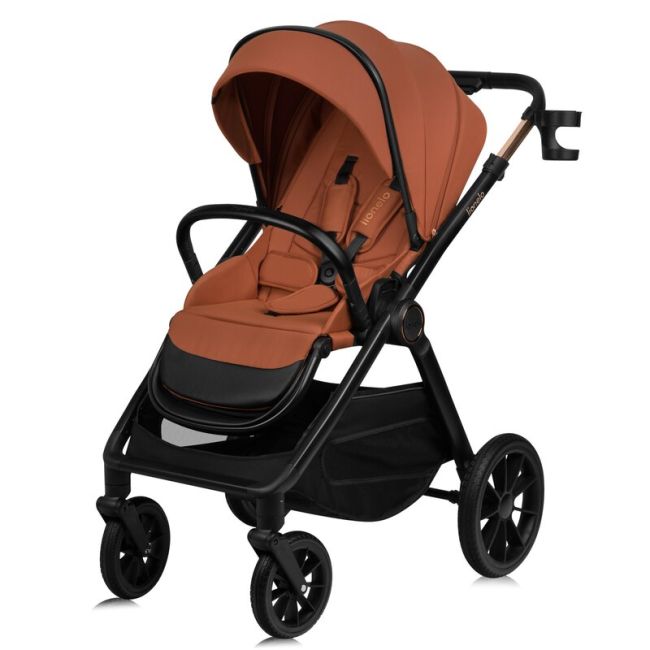 Carucior 3 in 1, Lionelo, Layla, Pana la 22 kg, Cadru aluminiu, Cu landou intarit si salteluta din spuma AirDots, Scoica auto, Reversibil, Cu ventilatie 3D, Cu accesorii, EN1888-1, EN1888-2, EN1466, Maro BYNLO-LAYLA_3IN1_BROWN_RUST
