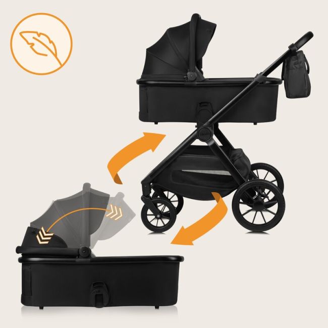 Carucior 3 in 1, Lionelo, Layla, Pana la 22 kg, Cadru aluminiu, Cu landou intarit si salteluta din spuma AirDots, Scoica auto, Reversibil, Cu ventilatie 3D, Cu accesorii, EN1888-1, EN1888-2, EN1466, Negru BYNLO-LAYLA_3IN1_BLACK_ONYX