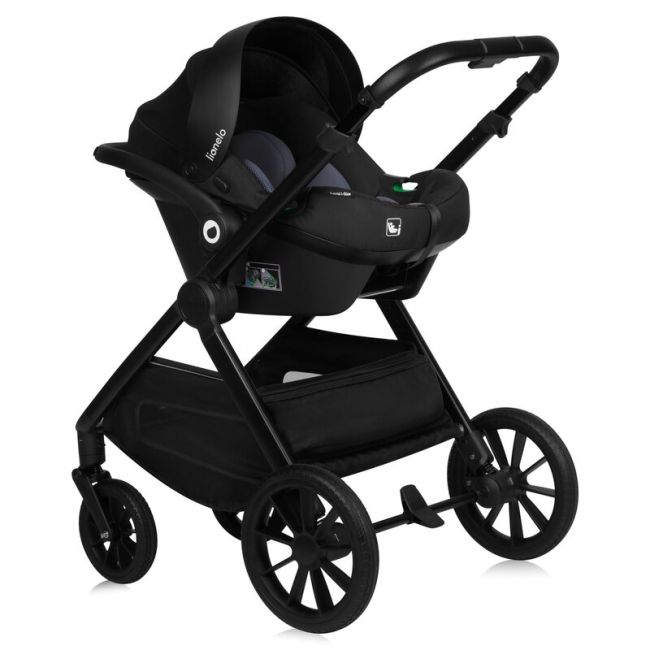 Carucior 3 in 1, Lionelo, Layla, Pana la 22 kg, Cadru aluminiu, Cu landou intarit si salteluta din spuma AirDots, Scoica auto, Reversibil, Cu ventilatie 3D, Cu accesorii, EN1888-1, EN1888-2, EN1466, Negru BYNLO-LAYLA_3IN1_BLACK_ONYX
