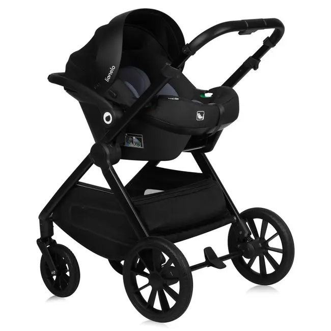 Carucior 3 in 1, Lionelo, Layla, Pana la 22 kg, Cadru aluminiu, Cu landou intarit si salteluta din spuma AirDots, Scoica auto, Reversibil, Cu ventilatie 3D, Cu accesorii, EN1888-1, EN1888-2, EN1466, Negru BYNLO-LAYLA_3IN1_BLACK_ONYX