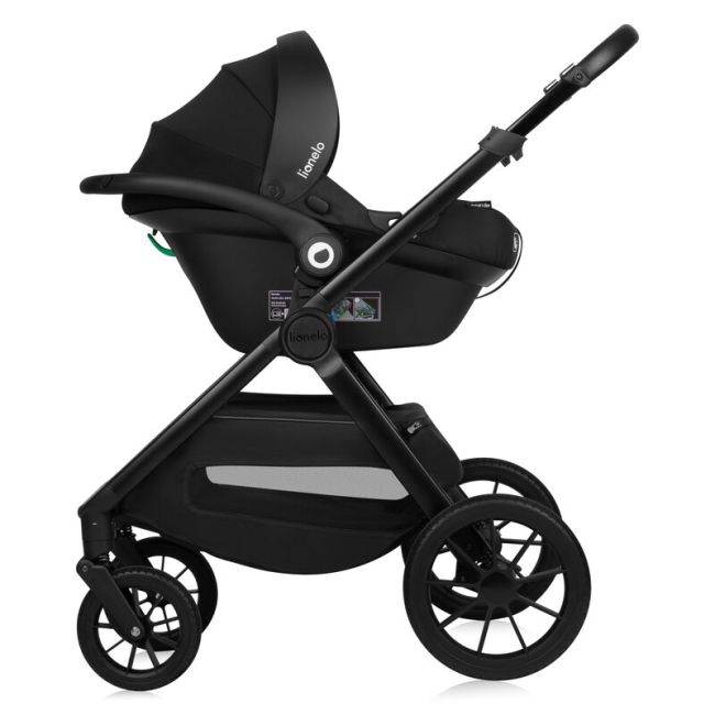 Carucior 3 in 1, Lionelo, Layla, Pana la 22 kg, Cadru aluminiu, Cu landou intarit si salteluta din spuma AirDots, Scoica auto, Reversibil, Cu ventilatie 3D, Cu accesorii, EN1888-1, EN1888-2, EN1466, Negru BYNLO-LAYLA_3IN1_BLACK_ONYX