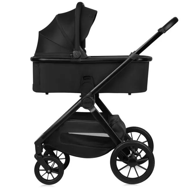 Carucior 3 in 1, Lionelo, Layla, Pana la 22 kg, Cadru aluminiu, Cu landou intarit si salteluta din spuma AirDots, Scoica auto, Reversibil, Cu ventilatie 3D, Cu accesorii, EN1888-1, EN1888-2, EN1466, Negru BYNLO-LAYLA_3IN1_BLACK_ONYX