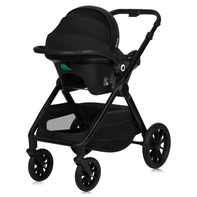 Carucior 3 in 1, Lionelo, Layla, Pana la 22 kg, Cadru aluminiu, Cu landou intarit si salteluta din spuma AirDots, Scoica auto, Reversibil, Cu ventilatie 3D, Cu accesorii, EN1888-1, EN1888-2, EN1466, Negru BYNLO-LAYLA_3IN1_BLACK_ONYX
