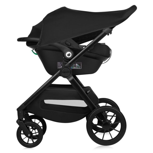 Carucior 3 in 1, Lionelo, Layla, Pana la 22 kg, Cadru aluminiu, Cu landou intarit si salteluta din spuma AirDots, Scoica auto, Reversibil, Cu ventilatie 3D, Cu accesorii, EN1888-1, EN1888-2, EN1466, Negru BYNLO-LAYLA_3IN1_BLACK_ONYX