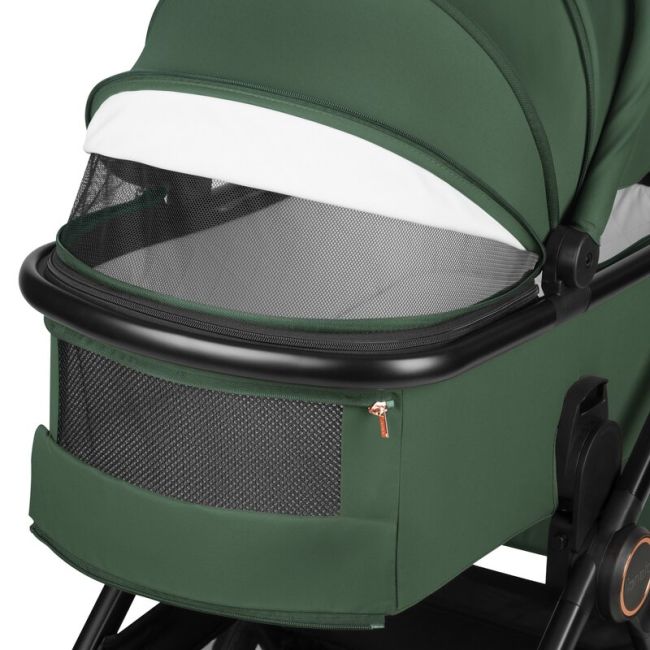 Carucior 3 in 1, Lionelo, Layla, Pana la 22 kg, Cadru aluminiu, Cu landou intarit si salteluta din spuma AirDots, Scoica auto, Reversibil, Cu ventilatie 3D, Cu accesorii, EN1888-1, EN1888-2, EN1466, Verde BYNLO-LAYLA_3IN1_GREEN_FOREST