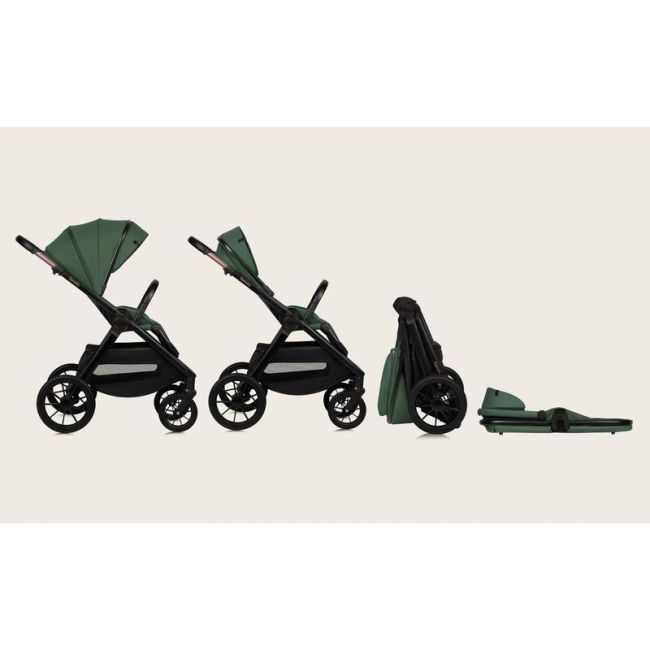 Carucior 3 in 1, Lionelo, Layla, Pana la 22 kg, Cadru aluminiu, Cu landou intarit si salteluta din spuma AirDots, Scoica auto, Reversibil, Cu ventilatie 3D, Cu accesorii, EN1888-1, EN1888-2, EN1466, Verde BYNLO-LAYLA_3IN1_GREEN_FOREST