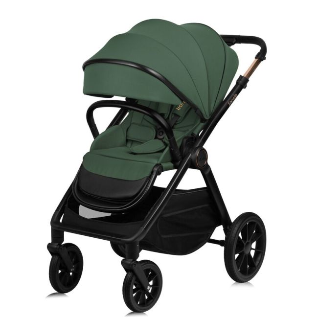Carucior 3 in 1, Lionelo, Layla, Pana la 22 kg, Cadru aluminiu, Cu landou intarit si salteluta din spuma AirDots, Scoica auto, Reversibil, Cu ventilatie 3D, Cu accesorii, EN1888-1, EN1888-2, EN1466, Verde BYNLO-LAYLA_3IN1_GREEN_FOREST