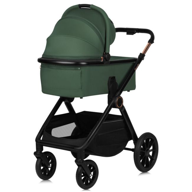 Carucior 3 in 1, Lionelo, Layla, Pana la 22 kg, Cadru aluminiu, Cu landou intarit si salteluta din spuma AirDots, Scoica auto, Reversibil, Cu ventilatie 3D, Cu accesorii, EN1888-1, EN1888-2, EN1466, Verde BYNLO-LAYLA_3IN1_GREEN_FOREST