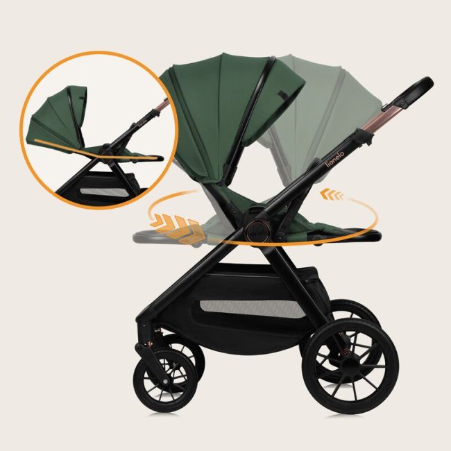 Carucior 3 in 1, Lionelo, Layla, Pana la 22 kg, Cadru aluminiu, Cu landou intarit si salteluta din spuma AirDots, Scoica auto, Reversibil, Cu ventilatie 3D, Cu accesorii, EN1888-1, EN1888-2, EN1466, Verde BYNLO-LAYLA_3IN1_GREEN_FOREST