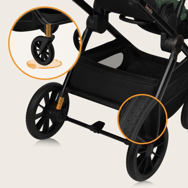 Carucior 3 in 1, Lionelo, Layla, Pana la 22 kg, Cadru aluminiu, Cu landou intarit si salteluta din spuma AirDots, Scoica auto, Reversibil, Cu ventilatie 3D, Cu accesorii, EN1888-1, EN1888-2, EN1466, Verde BYNLO-LAYLA_3IN1_GREEN_FOREST